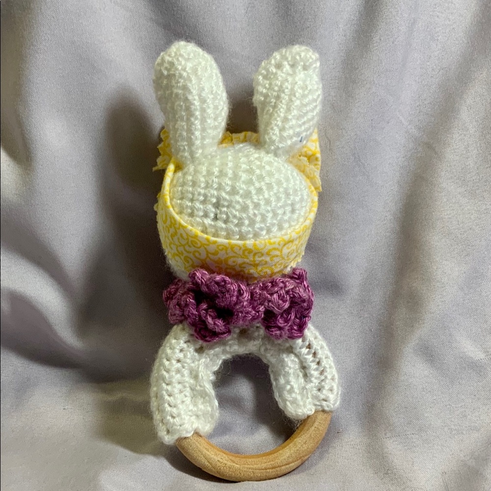 Handmade Amigurumi Rabbit Teether and Rattle - Picture 3 of 4